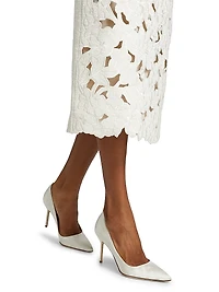 Tweed Embroidered Cut-Out Midi-Skirt