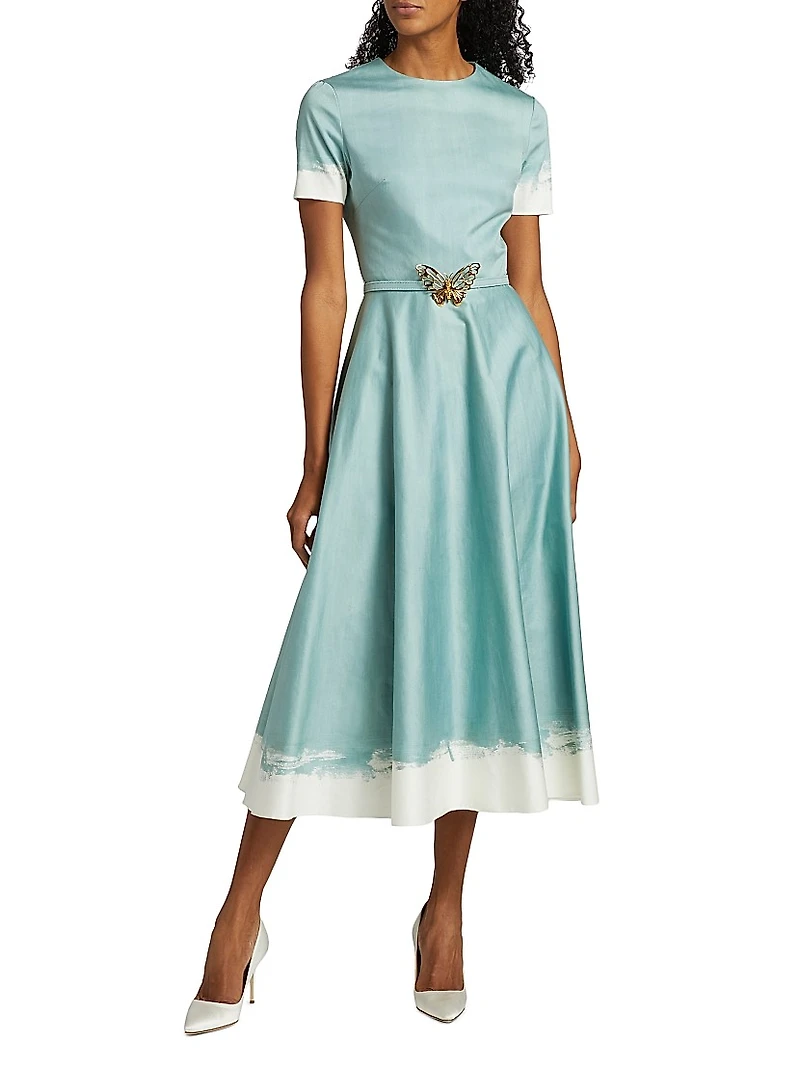 Cotton Poplin Belted Fit & Flare Midi-Dress