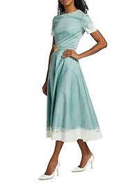 Cotton Poplin Belted Fit & Flare Midi-Dress