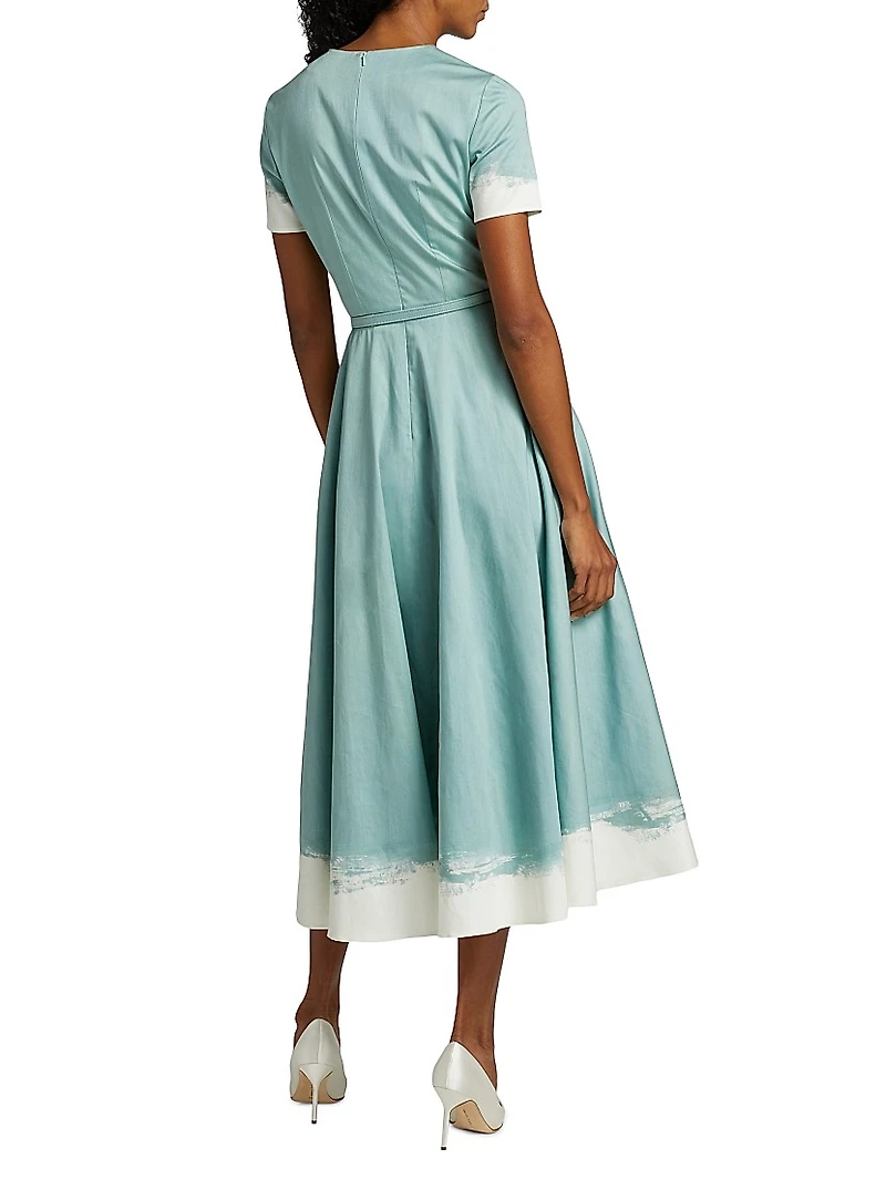 Cotton Poplin Belted Fit & Flare Midi-Dress