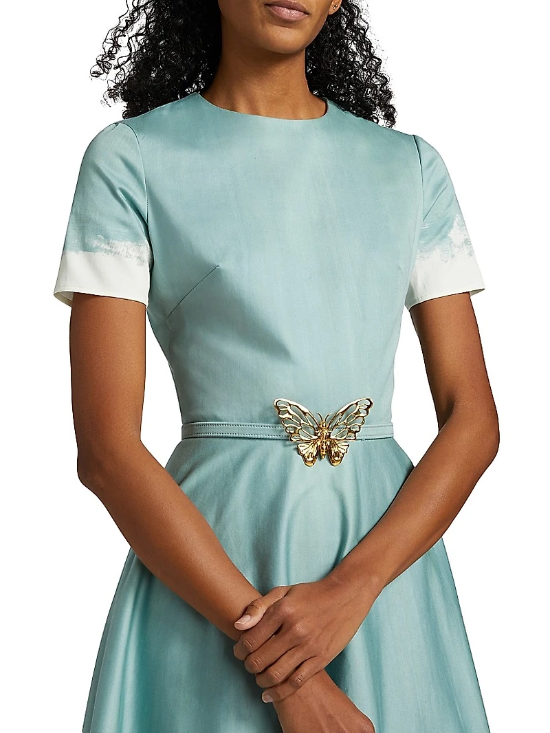 Cotton Poplin Belted Fit & Flare Midi-Dress