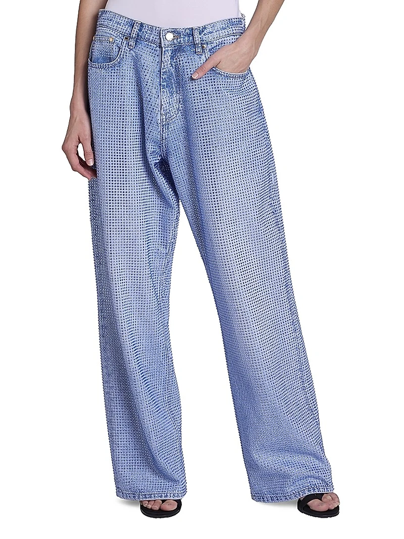 Embellished Low-Rise Wide-Leg Jeans