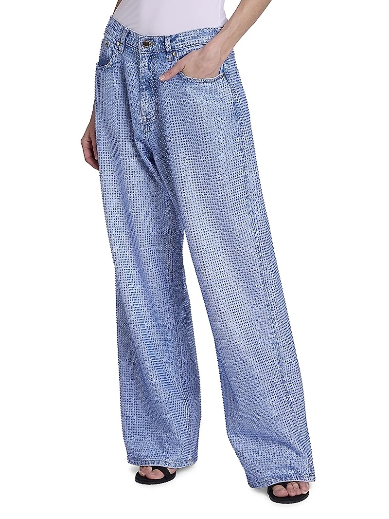 Embellished Low-Rise Wide-Leg Jeans