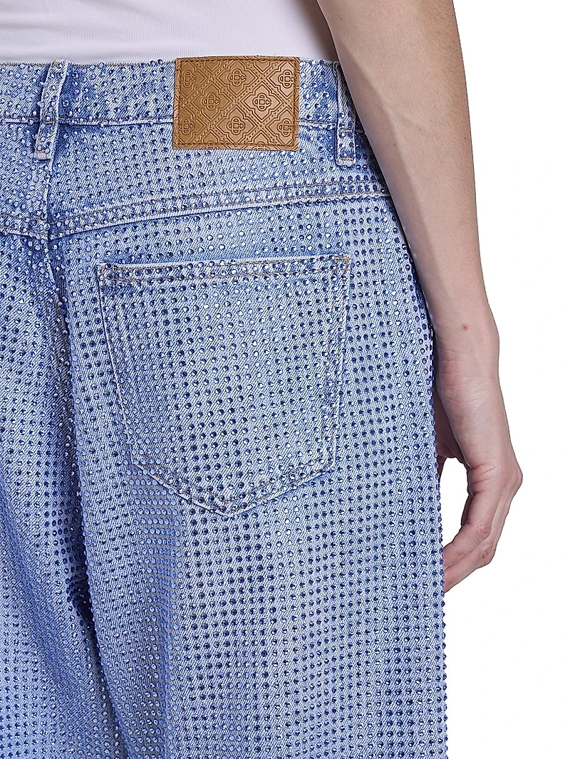 Embellished Low-Rise Wide-Leg Jeans