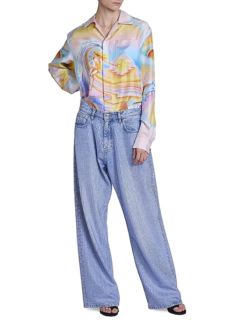 Embellished Low-Rise Wide-Leg Jeans