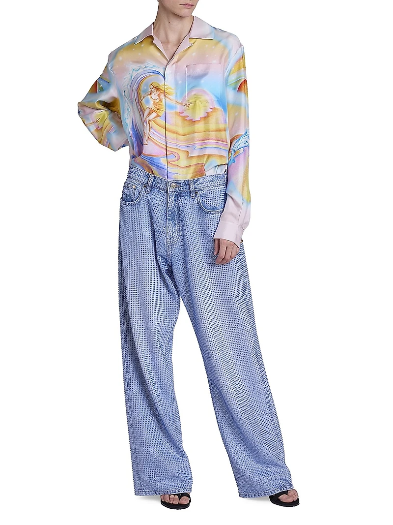 Embellished Low-Rise Wide-Leg Jeans