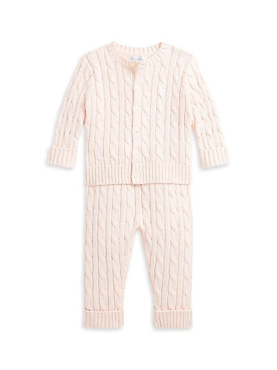 Baby Girl's Cable-Knit Cotton Cardigan & Pants Set