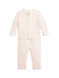Baby Girl's Cable-Knit Cotton Cardigan & Pants Set