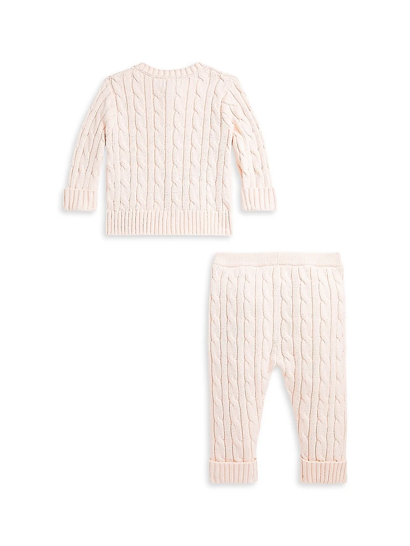 Baby Girl's Cable-Knit Cotton Cardigan & Pants Set