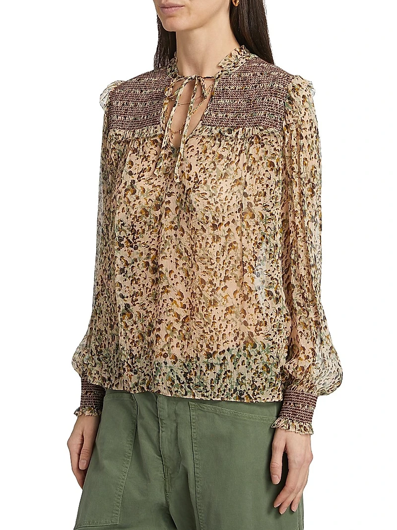 Printed Smocked Yoke Blouse