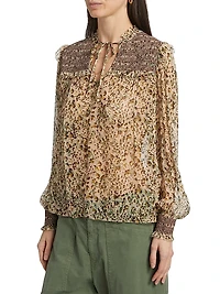 Printed Smocked Yoke Blouse