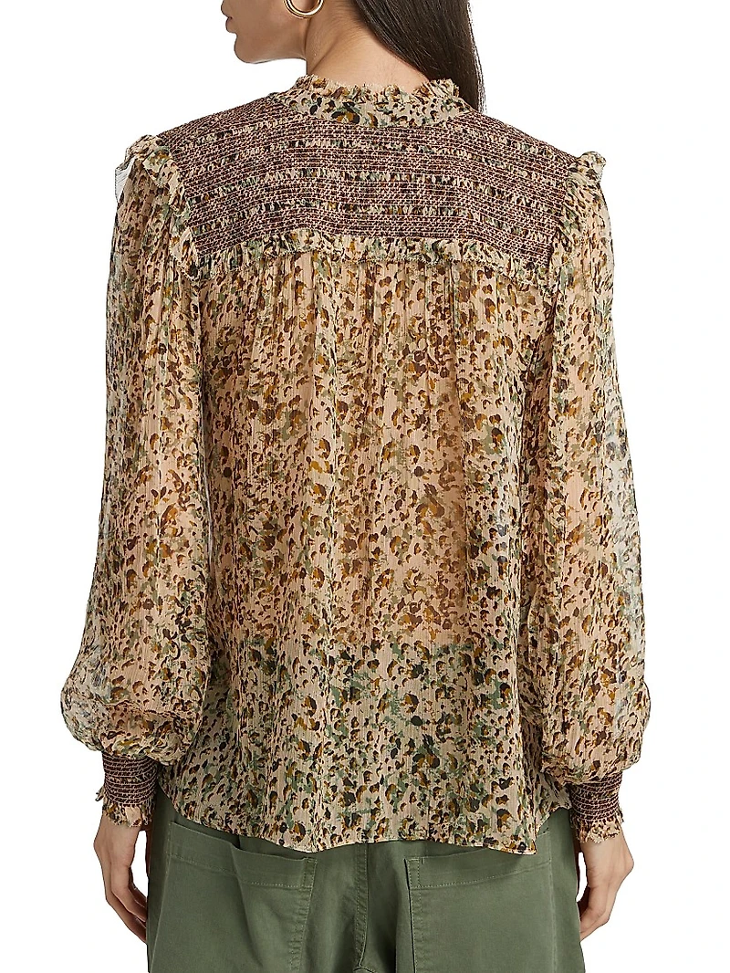 Printed Smocked Yoke Blouse