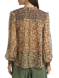 Printed Smocked Yoke Blouse