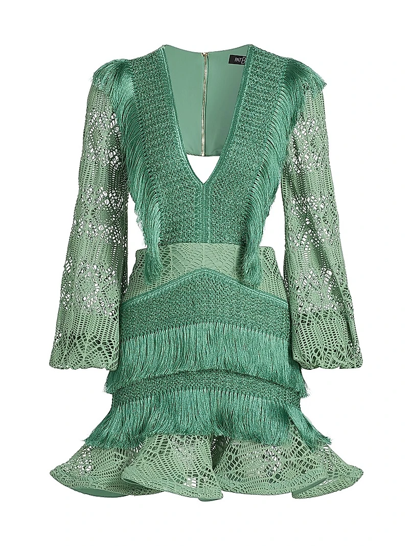 Samba Fringed Bishop-Sleeve Minidress