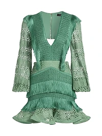 Samba Fringed Bishop-Sleeve Minidress
