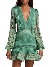 Samba Fringed Bishop-Sleeve Minidress