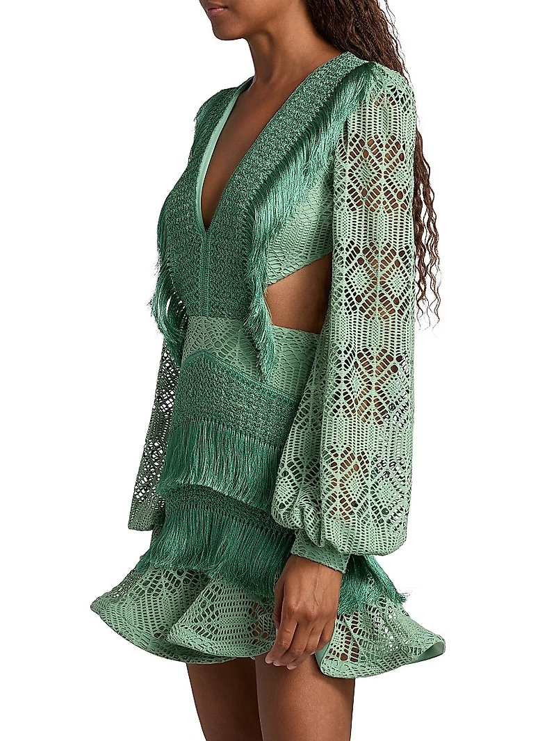 Samba Fringed Bishop-Sleeve Minidress