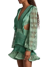 Samba Fringed Bishop-Sleeve Minidress