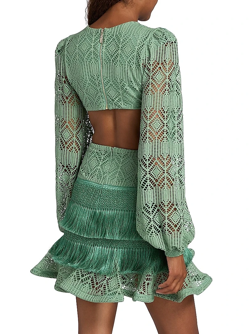 Samba Fringed Bishop-Sleeve Minidress