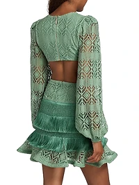 Samba Fringed Bishop-Sleeve Minidress