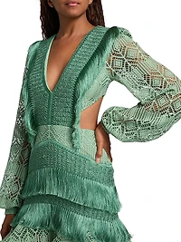 Samba Fringed Bishop-Sleeve Minidress