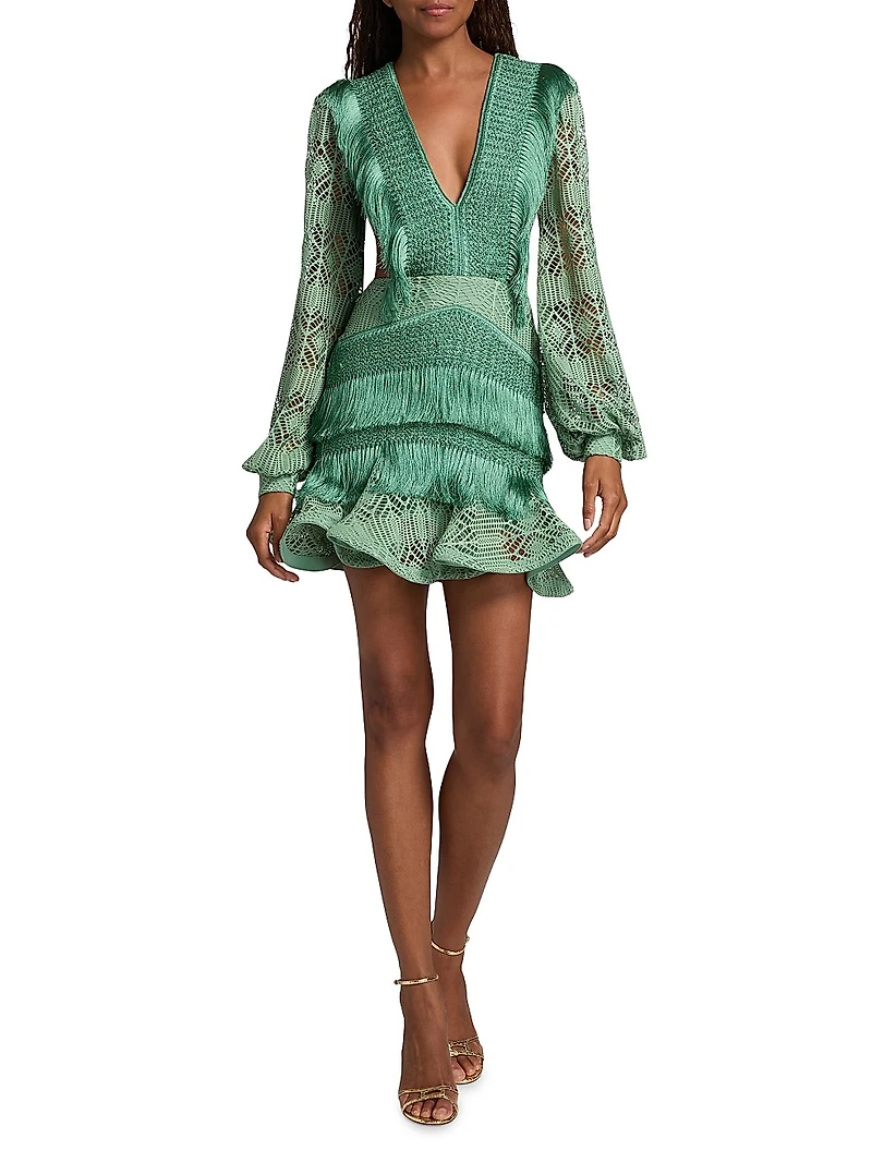 Samba Fringed Bishop-Sleeve Minidress