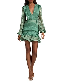 Samba Fringed Bishop-Sleeve Minidress