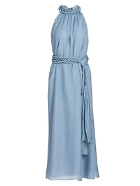 Dany Chiffon Braided Belt Midi-Dress