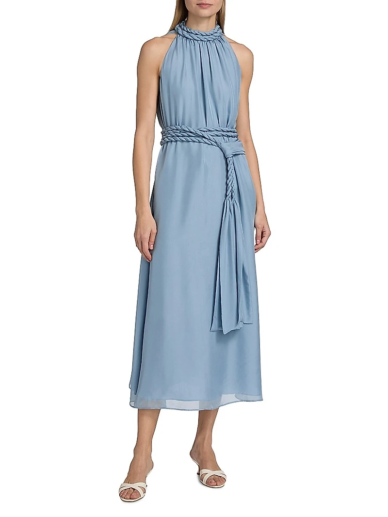 Dany Chiffon Braided Belt Midi-Dress
