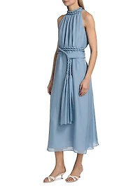Dany Chiffon Braided Belt Midi-Dress