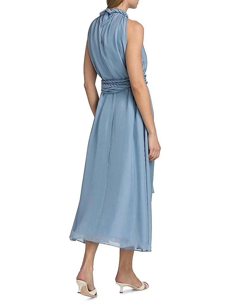 Dany Chiffon Braided Belt Midi-Dress