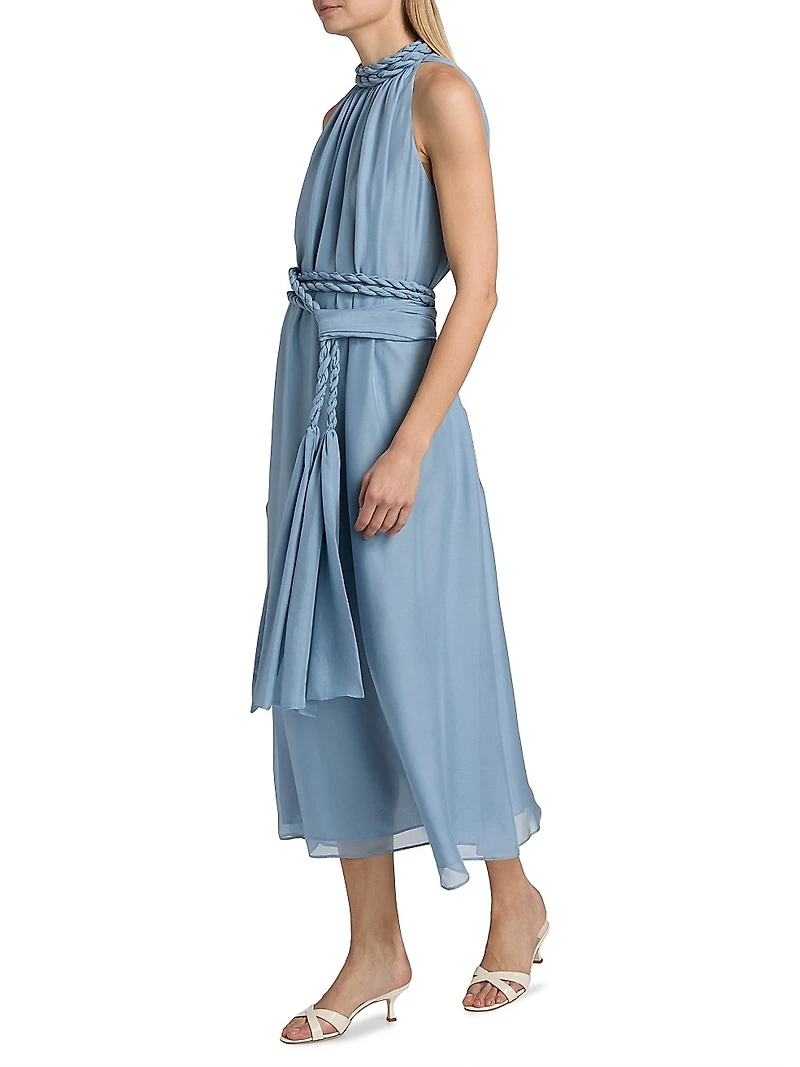 Dany Chiffon Braided Belt Midi-Dress
