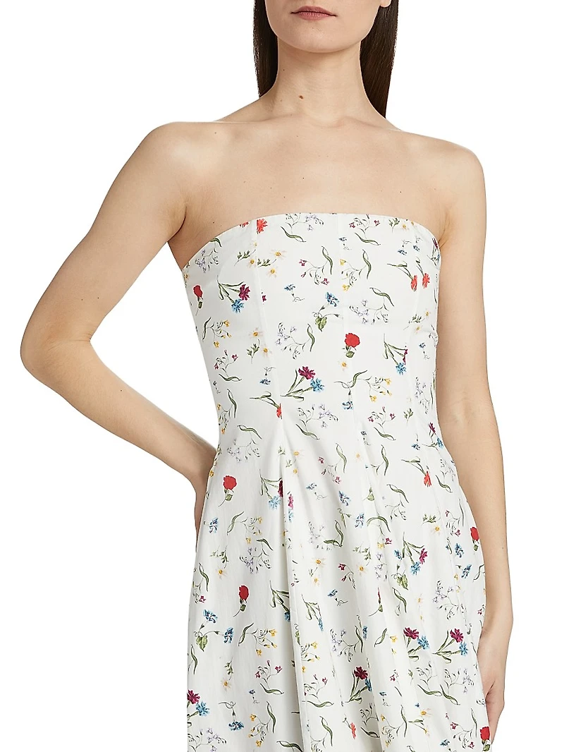 Sable Poplin Strapless Midi-Dress