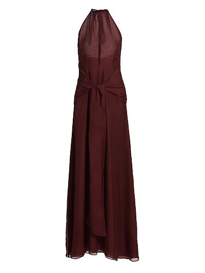 Ayva Silk-Chiffon Halterneck Gown