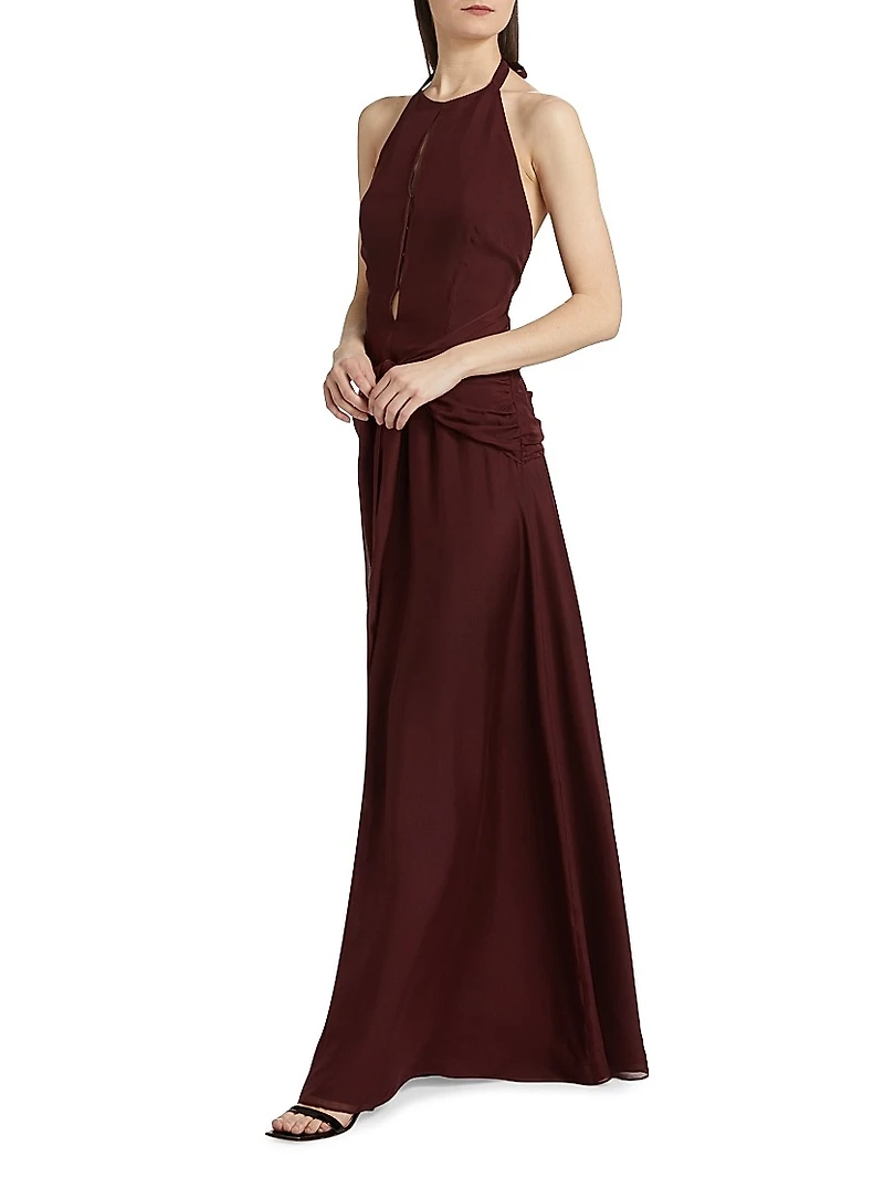 Ayva Silk-Chiffon Halterneck Gown