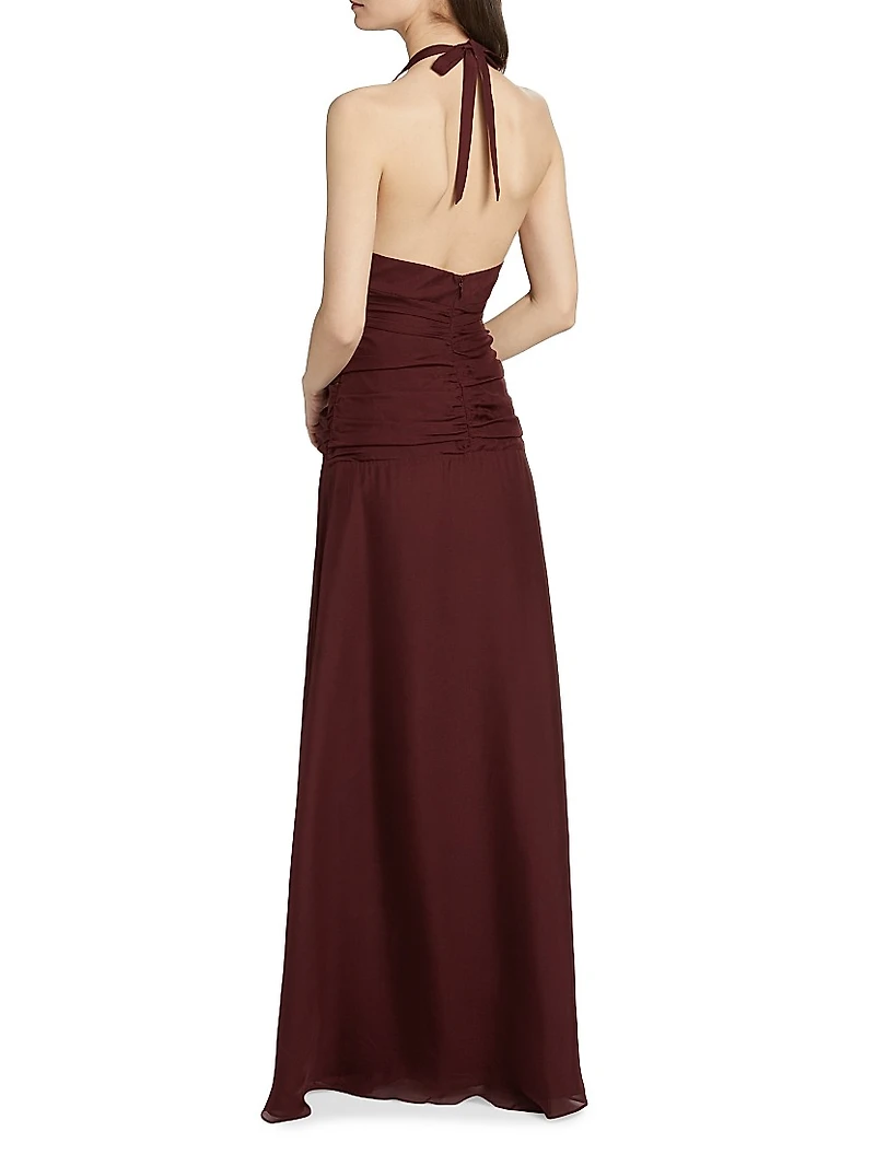 Ayva Silk-Chiffon Halterneck Gown
