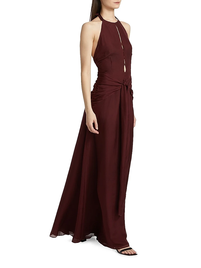 Ayva Silk-Chiffon Halterneck Gown