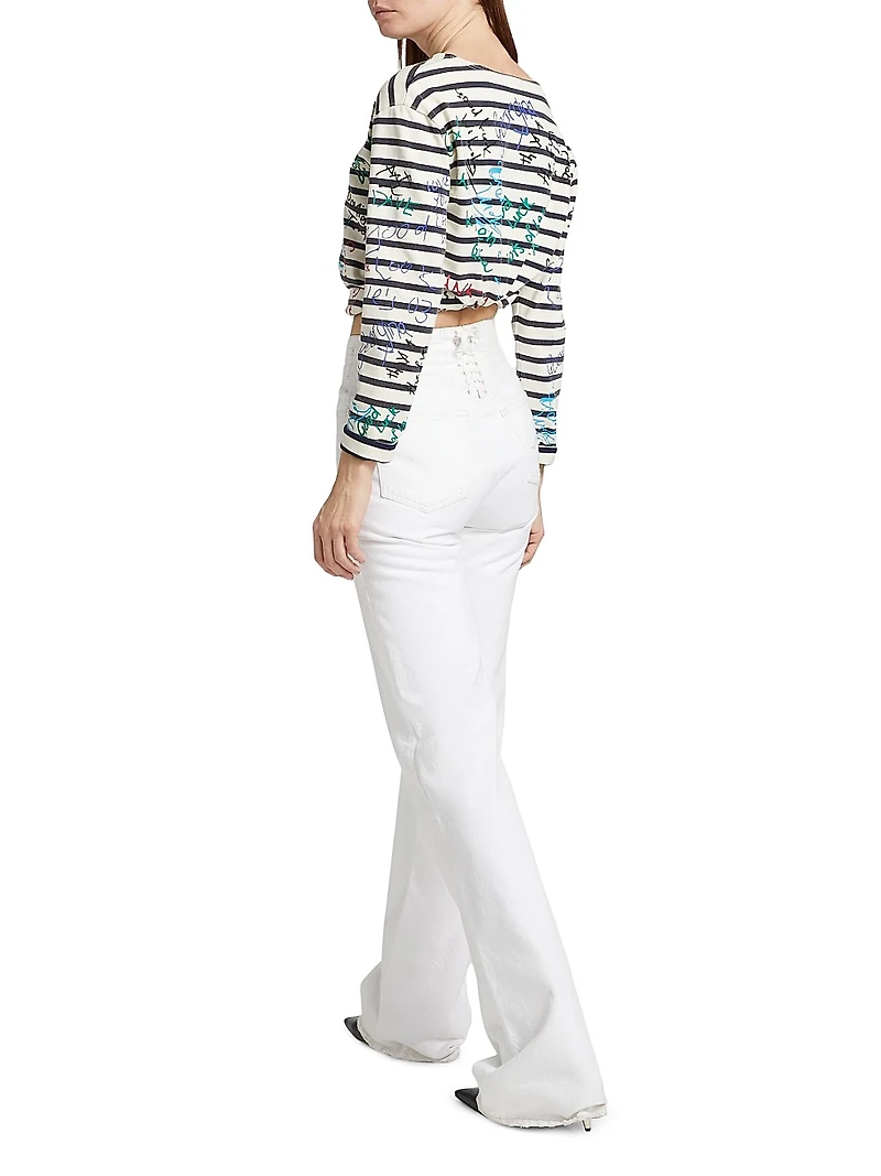 Jane Lace-Up High-Rise Flared Jeans