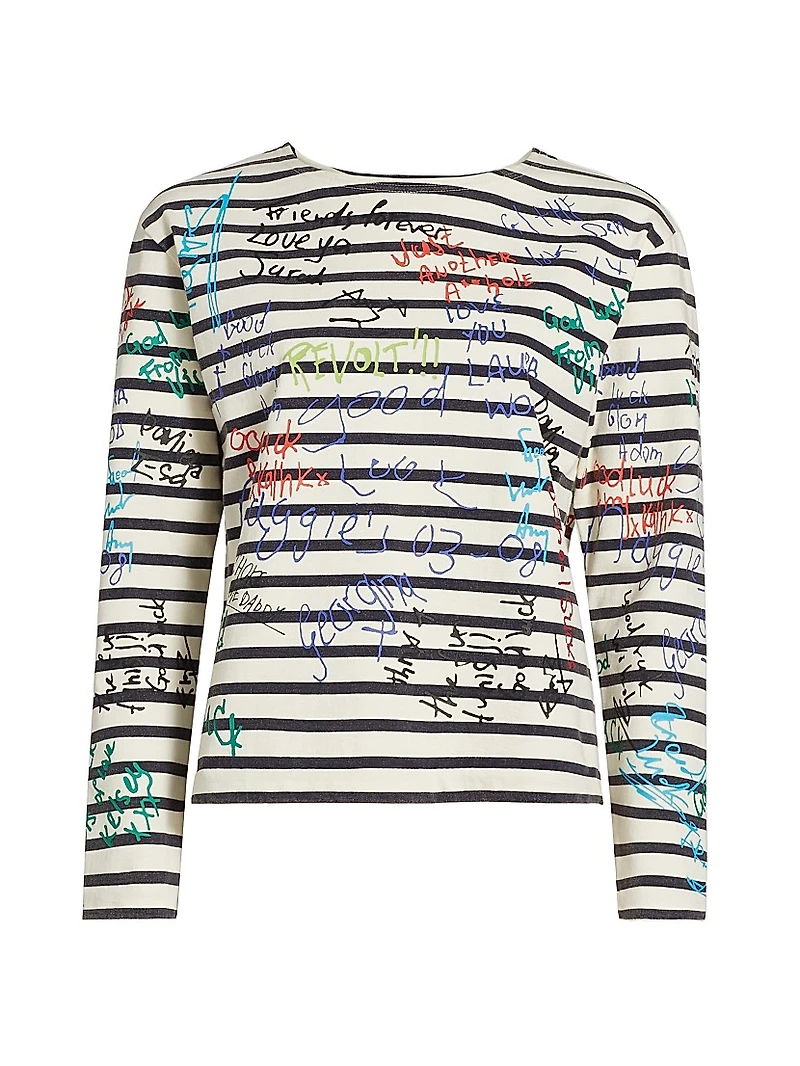 End Of The Year Graffiti Striped Cotton Crewneck Top