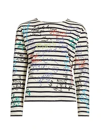 End Of The Year Graffiti Striped Cotton Crewneck Top