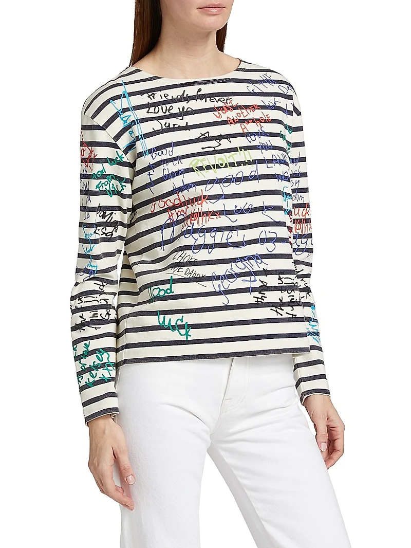 End Of The Year Graffiti Striped Cotton Crewneck Top