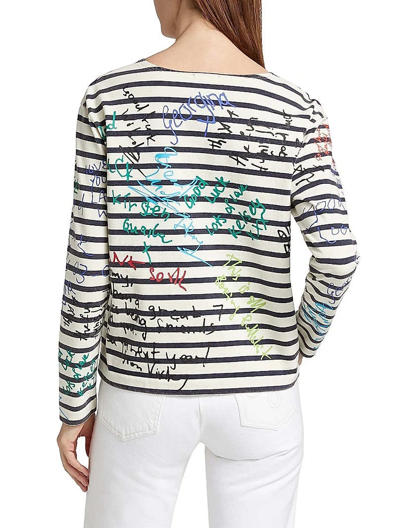 End Of The Year Graffiti Striped Cotton Crewneck Top