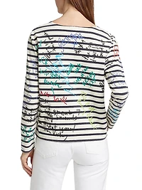 End Of The Year Graffiti Striped Cotton Crewneck Top