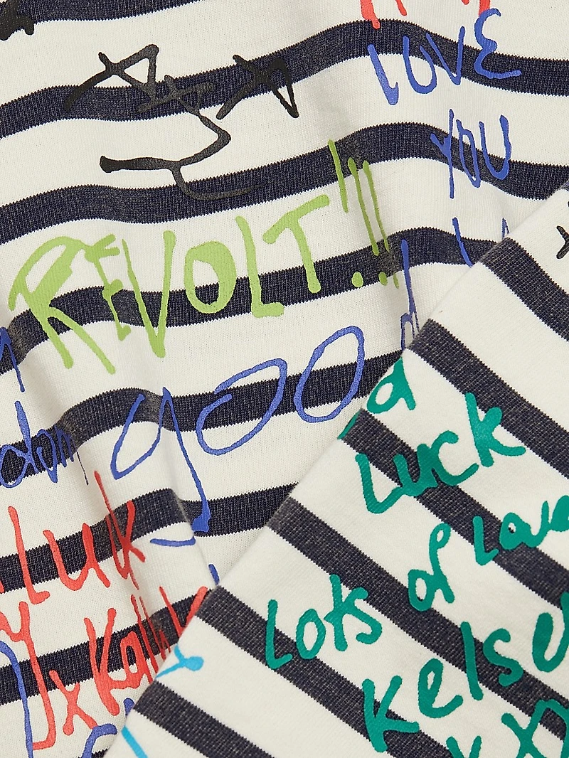 End Of The Year Graffiti Striped Cotton Crewneck Top