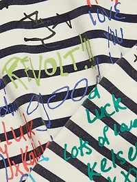 End Of The Year Graffiti Striped Cotton Crewneck Top