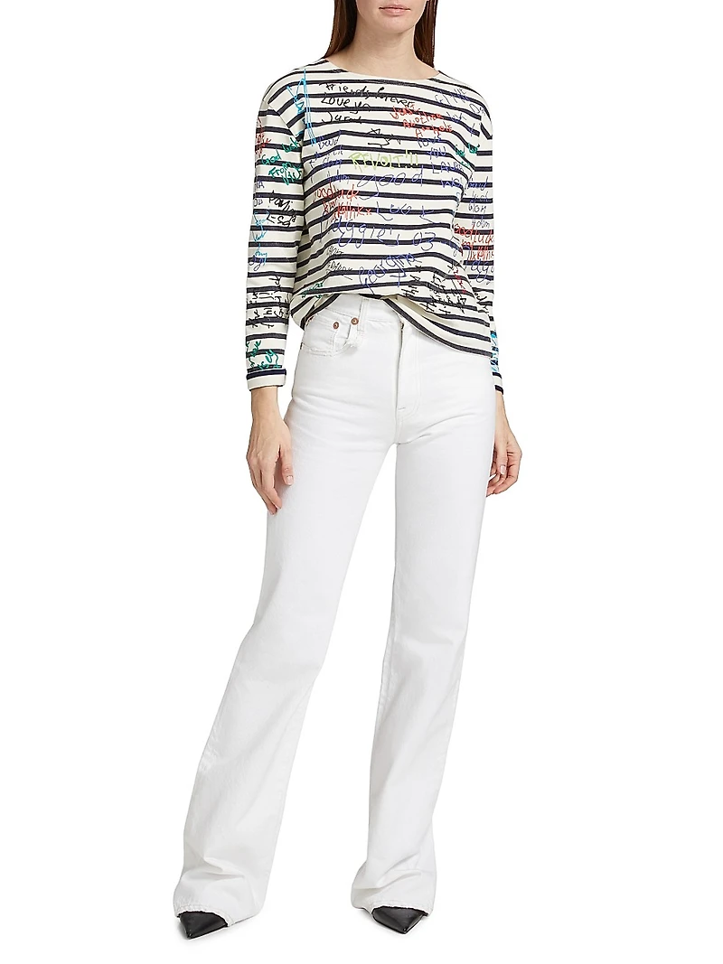 End Of The Year Graffiti Striped Cotton Crewneck Top