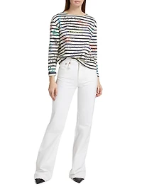 End Of The Year Graffiti Striped Cotton Crewneck Top