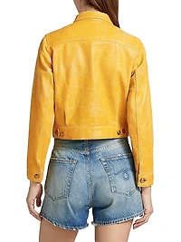 Textured Leather Crop Zip-Up Jacket