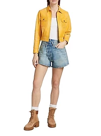 Textured Leather Crop Zip-Up Jacket