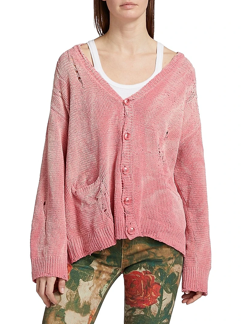 Distressed Cotton Knit Boyfriend Cardigan
